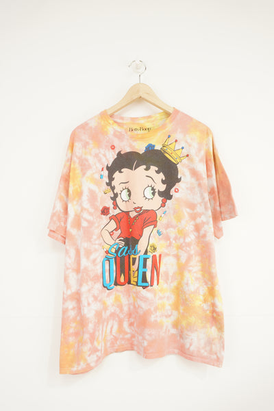 Betty Boop pink and yellow tie dye t-shirt with printed Betty 'Sassy Queen' graphic on the front