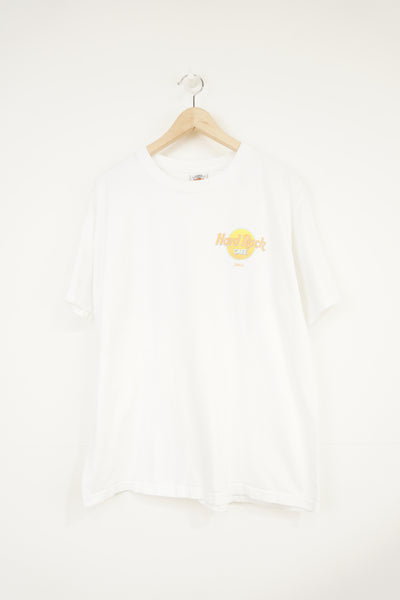 Vintage Hard Rock Cafe Maui white t-shirt spell-out detail on the chest and surf board graphic on the back