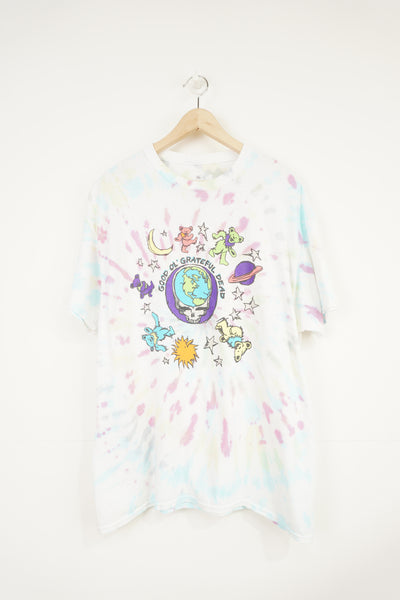 Grateful Dead white cotton tie dye t-shirt with spell-out bear graphic on the front