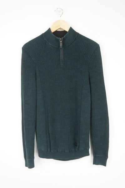 Diesel teal green 1/4 zip knitted jumper with branded zipper
