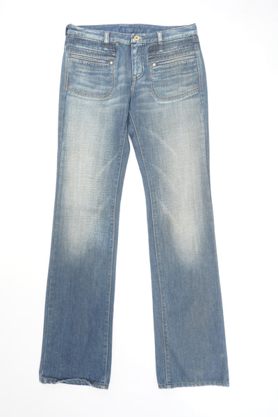 Diesel low rise, straight leg jeans with signature logo on the pocket