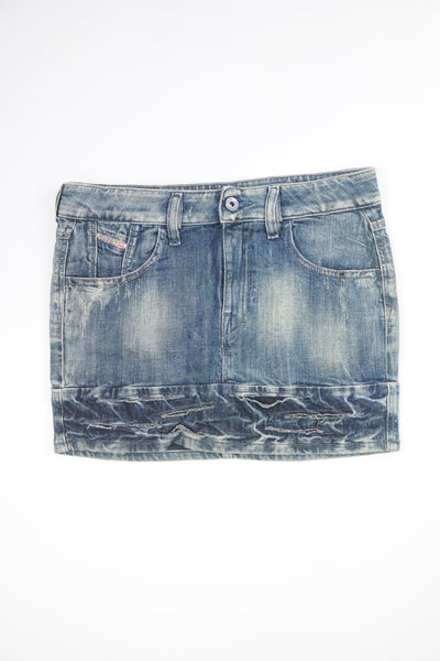 Vintage Y2K Diesel distressed denim mini skirt with signature logo on the pocket