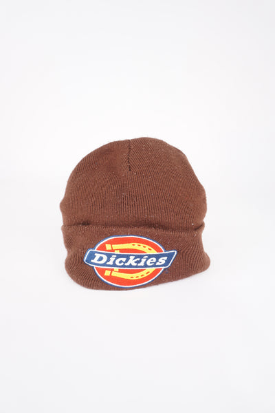 Brown knit beanie with embroidered Supreme and dickies logo on the front and back.   good condition- some bobbling (see images)