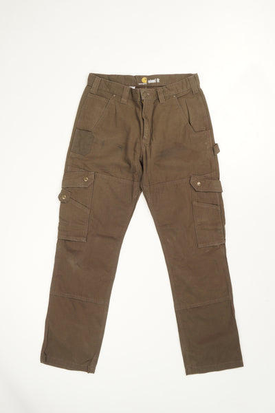 Brown Carhartt 100% cotton carpenter trousers with multiple pockets