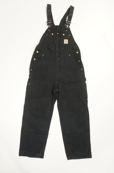 Black heavy duty cotton Carhartt carpenter style full length dungarees with multiple pockets