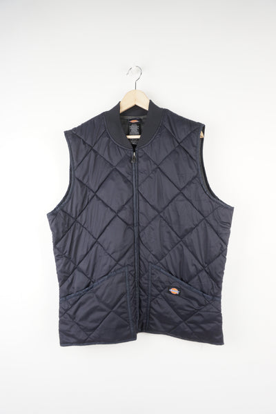 Dickies black quilted zip through workwear gilet embroidered logo on the pocket