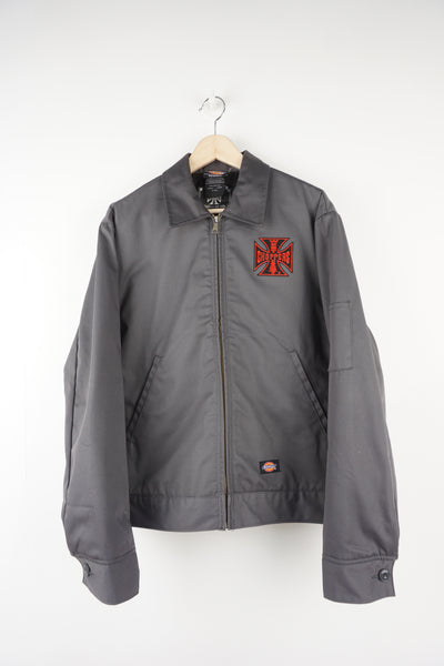 Dickies x West Coast Choppers grey zip up cotton jacket with embroidered badge and large motif on the back
