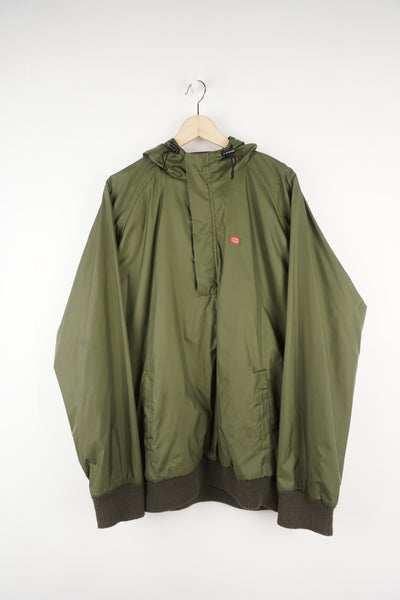 Dickies khaki green 1/4 zip pullover hooded windbreaker jacket with embroidered logo on the chest