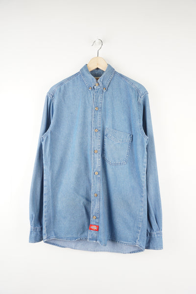 Vintage Dickies blue denim button up shirt with long sleeves