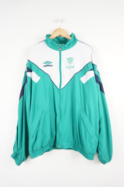 Vintage Umbro x Tölö IF Swedish football club green and white zip through shell jacket 