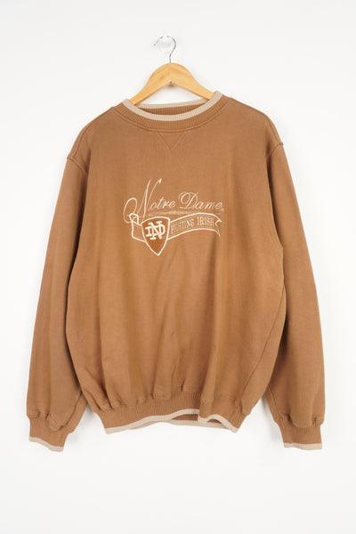 Vintage brown crewneck Notre Dame sweatshirt with embroidered spell-out on the chest