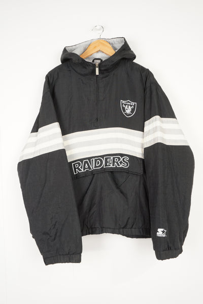 Vintage Starter LA Raiders Pro-Sport 1/2 zip hooded jacket with printed team name and logos on front 