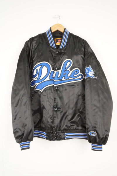 Duke Blue Devil's satin bomber jacket by Colosseum with embroidered spell-out details on the front