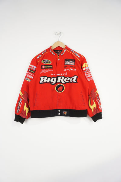 Vintage Wrigley's Big Red #42 cotton racing jacket by JH Design Group features embroidered flame details and sponsors all over 