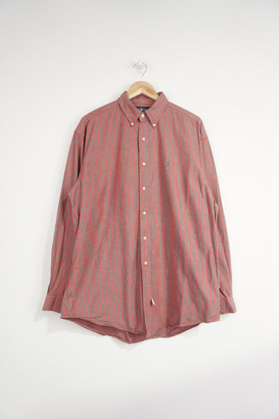 Ralph Lauren red and green striped, button up cotton shirt with signature embroidered logo on the chest