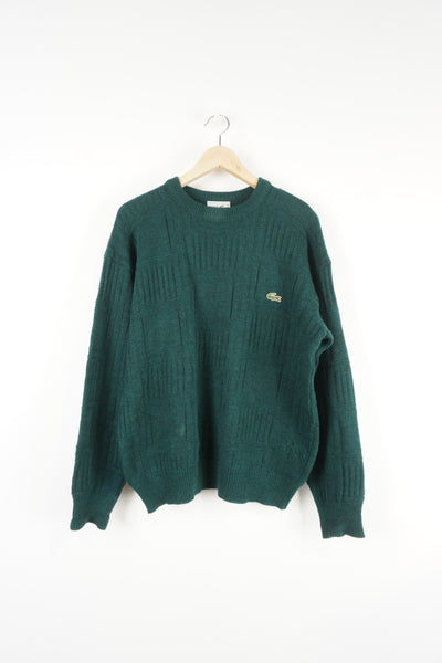 Vintage Lacoste embroidered green knit jumper features crocodile logo on the chest