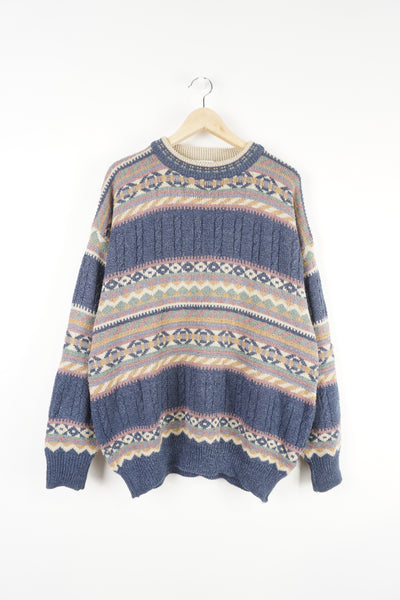 Vintage The Sweater Shop pastel multicoloured, patterned crew neck knit jumper