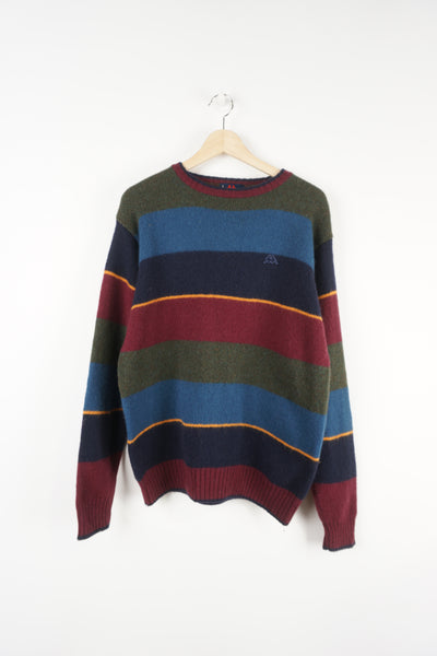 Vintage Kappa 100% wool, striped knit jumper features embroidered logo on the chest