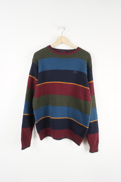 Vintage Kappa 100% wool, striped knit jumper features embroidered logo on the chest