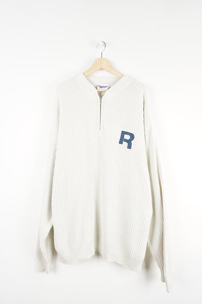 Reebok 1/4 zip v-neck cotton knit jumper features embroidered logo on the chest and spell-out details on the back