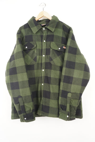 Dickies green fleece flannel style jacket with embroidered logo on the chest pocket