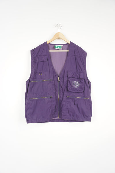 90's Puma zip through purple utility style gilet features embroidered Puma logo on the pocket