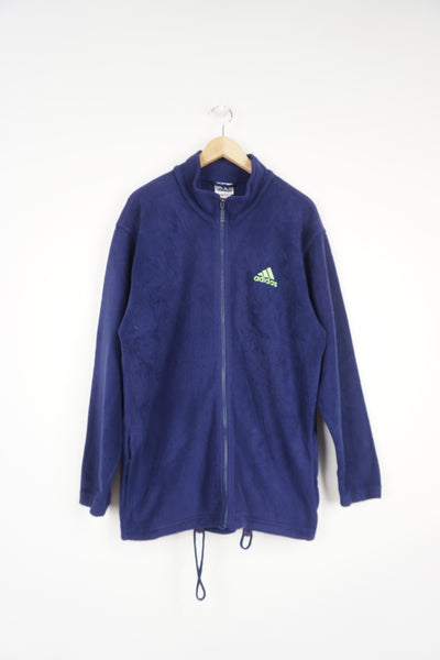 Vintage Adidas zip through blue fleece features embroidered logo on the chest and back