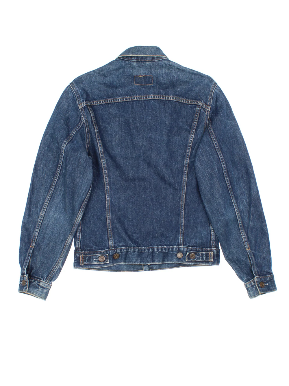 Vintage Levi Strauss Denim Jacket in a blue colourway. Buttons up and has double chest pockets, and the logo tab embroidered on the front.