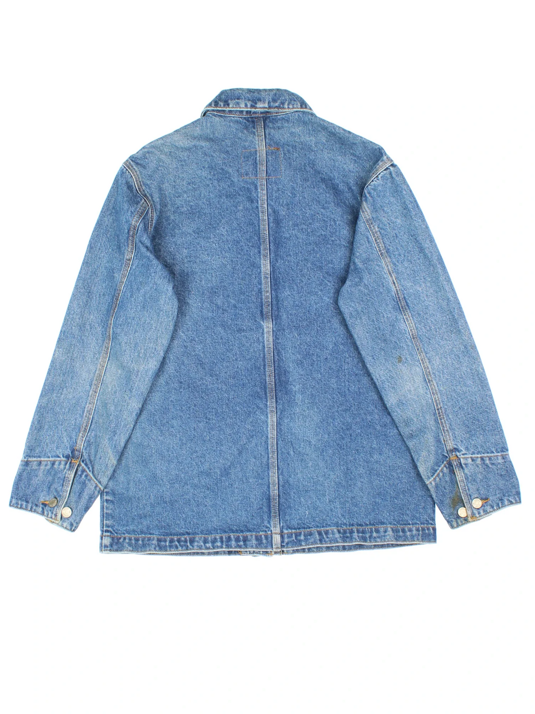 Vintage Lauren By Ralph Lauren Denim Chore Jacket in a blue colourway. Buttons up and has multiple pockets, and the logo embroidered on the front.