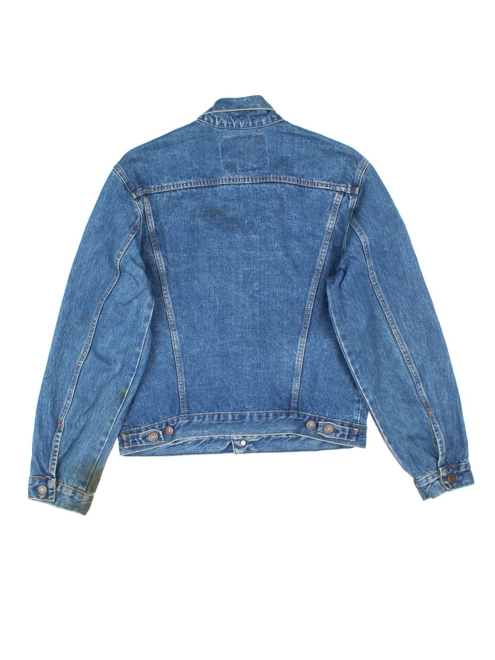 Vintage Levi Strauss Orange Tab Denim Jacket in a blue colourway. Buttons up and has multiple pockets, and the logo embroidered on the front.