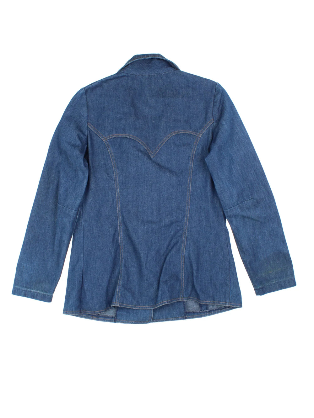 Vintage Lady Lee Denim Blazer Jacket in a blue colourway. Buttons up and has side pockets, big collar, and the logo embroidered on the front.