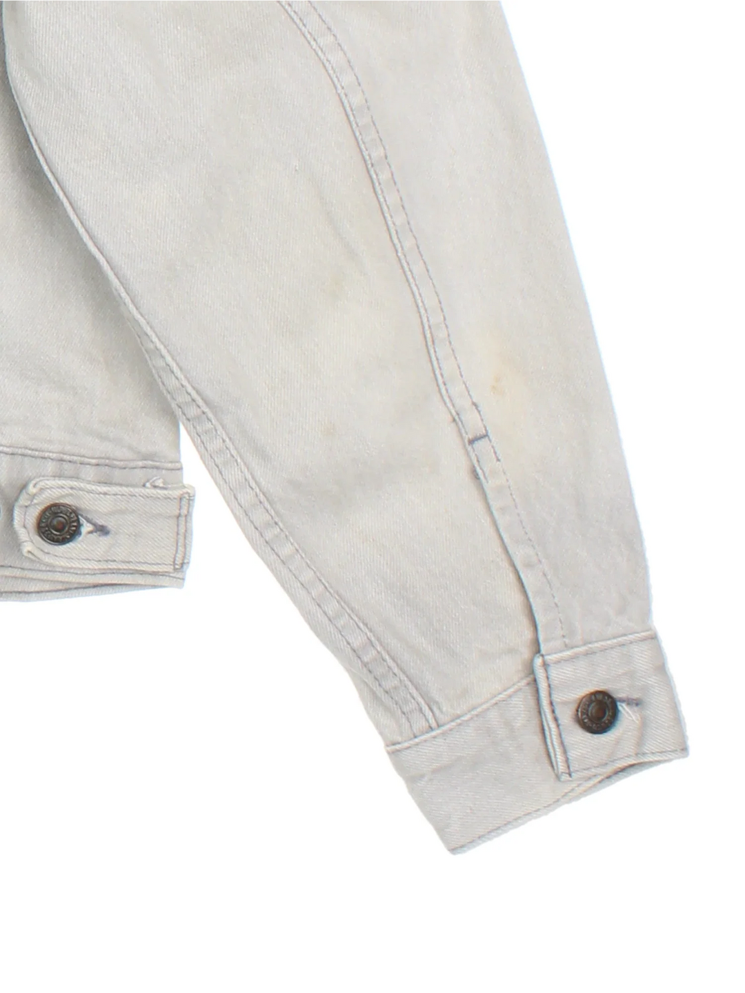 Vintage Levi Strauss Denim Jacket in a grey colourway. Buttons up and has multiple pockets, and the logo embroidered on the front.