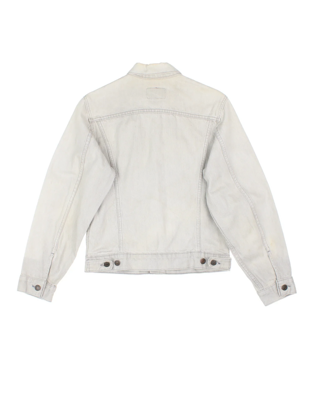 Vintage Levi Strauss Denim Jacket in a grey colourway. Buttons up and has multiple pockets, and the logo embroidered on the front.