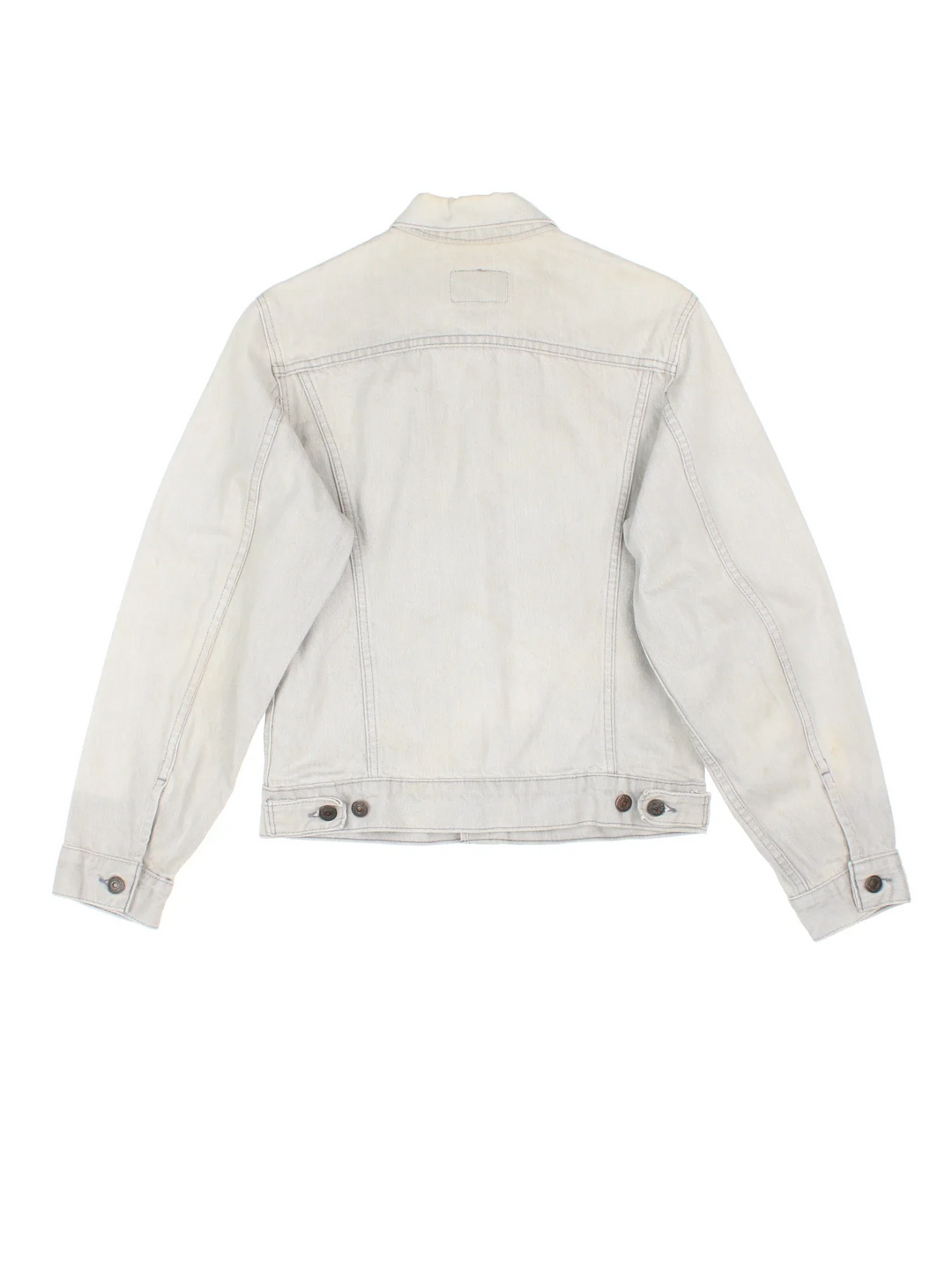 Vintage Levi Strauss Denim Jacket in a grey colourway. Buttons up and has multiple pockets, and the logo embroidered on the front.