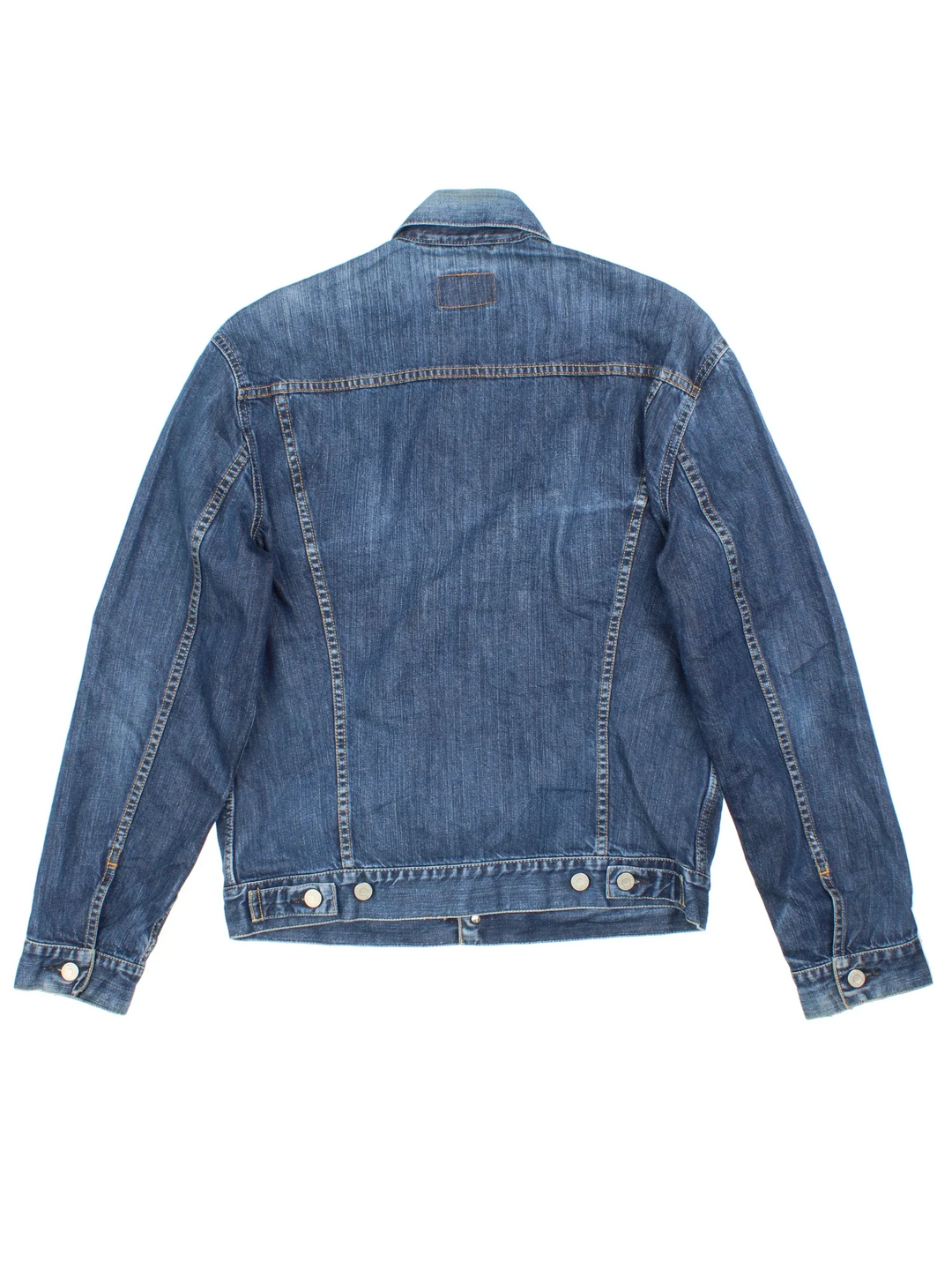 Vintage Levi Strauss Trucker Denim Jacket in a blue colourway. Buttons up and has multiple pockets, and the logo tab embroidered on the chest.