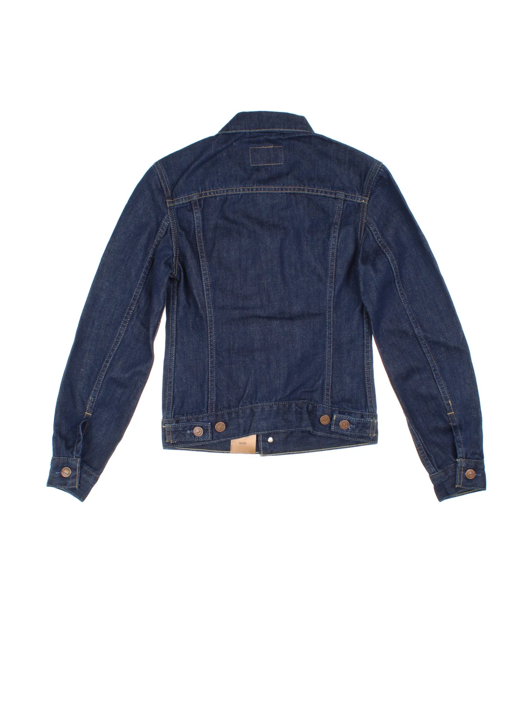 Levi Strauss Denim Trucker Jacket in a blue colourway. Buttons up and has double chest pockets, and has the logo tab embroidered on the front, new still with tags.
