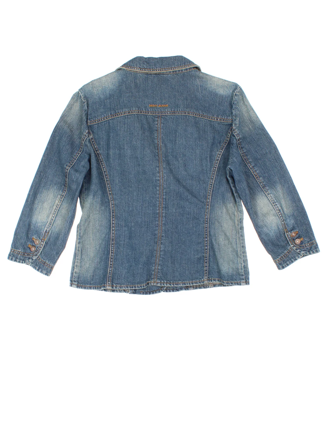 Y2K DKNY Denim Blazer in a blue colourway. Buttons up and has multiple pockets.