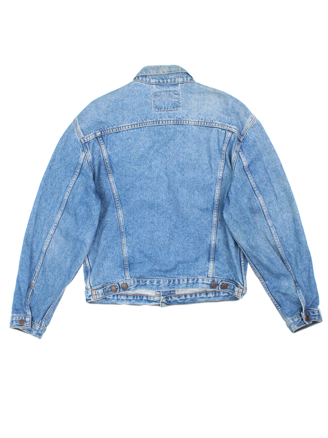 Vintage Levi Strauss Denim Jacket in a blue colourway. Buttons up and has multiple pockets, and has the logo embroidered on the front.