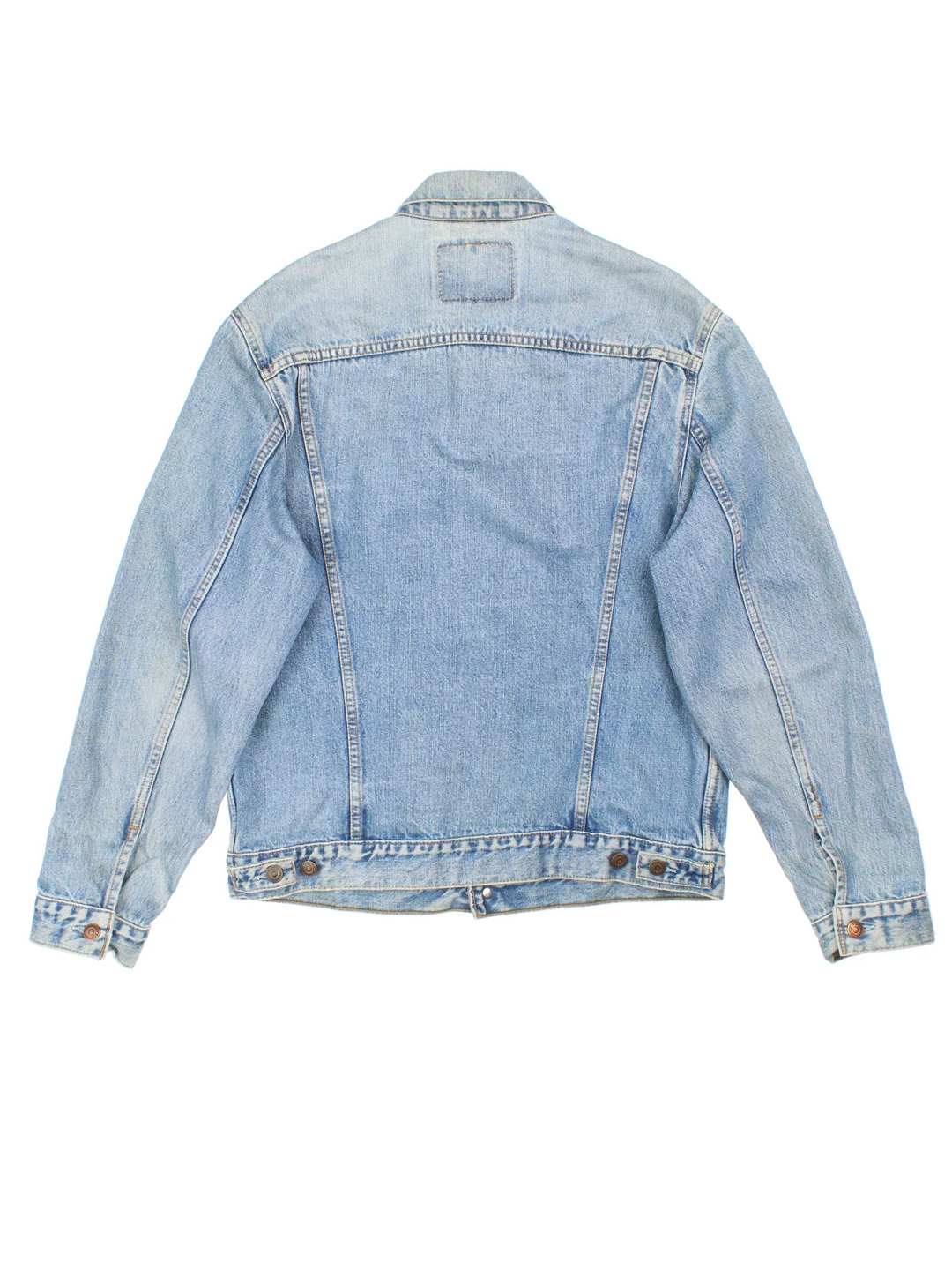 Vintage Levi Strauss Denim Jacket in a blue colourway. Buttons up and has multiple pockets, and has the logo embroidered on the front.