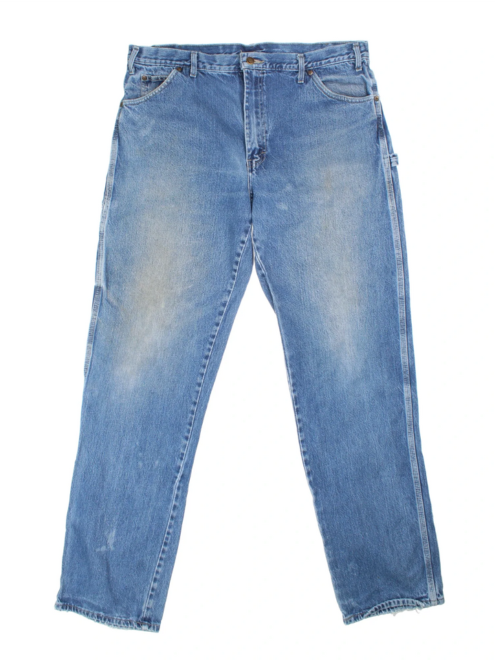 Dickies Carpenter Jeans in blue colourway with multiple pockets and the logo embroidered on the back.