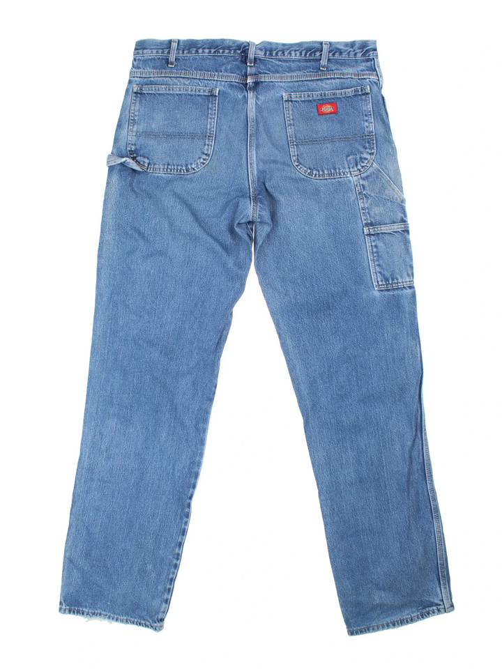 Dickies Carpenter Jeans in blue colourway with multiple pockets and the logo embroidered on the back.
