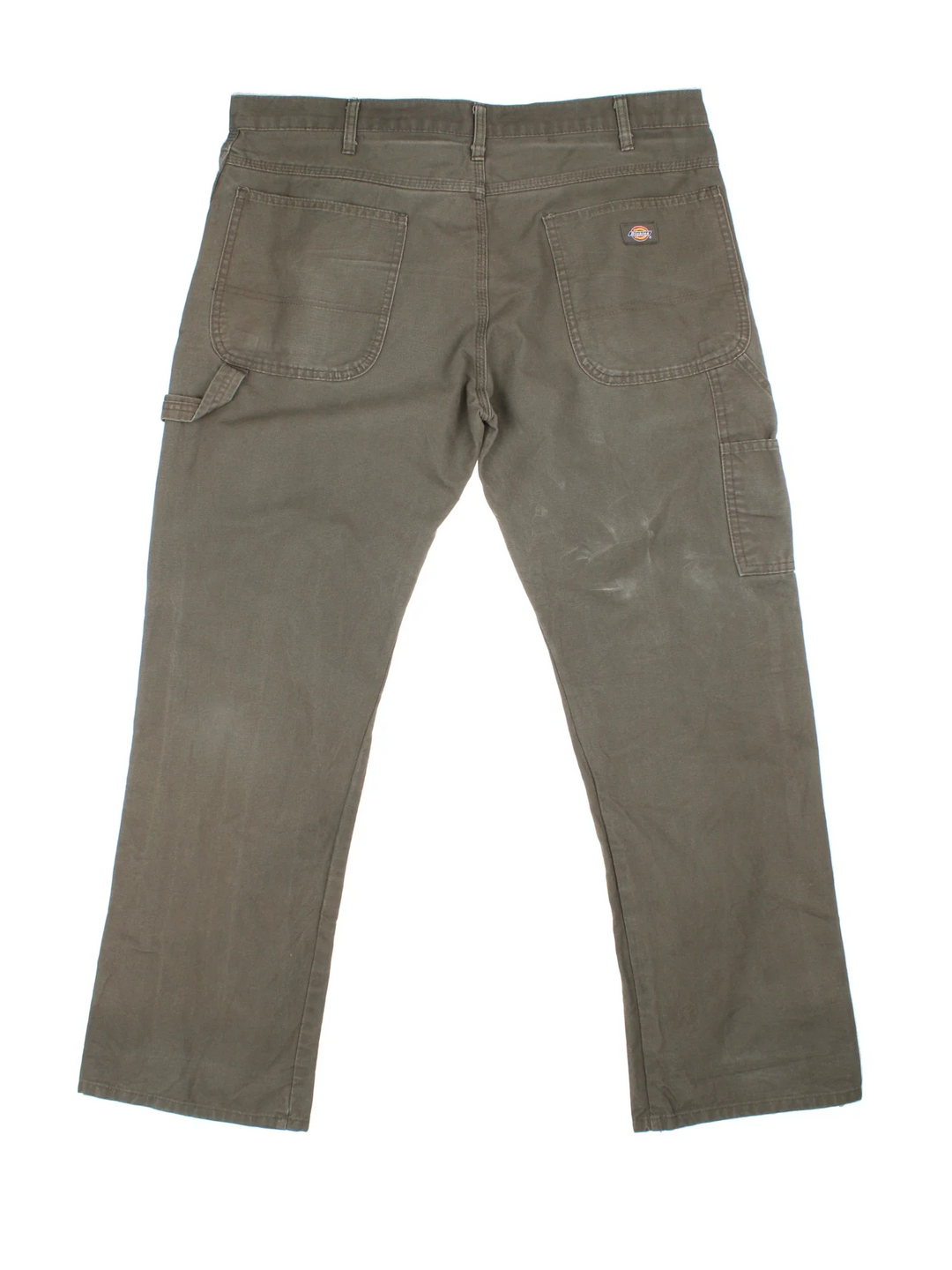 Dickies Carpenter Trousers in green colourway with multiple pockets and the logo embroidered on the back.