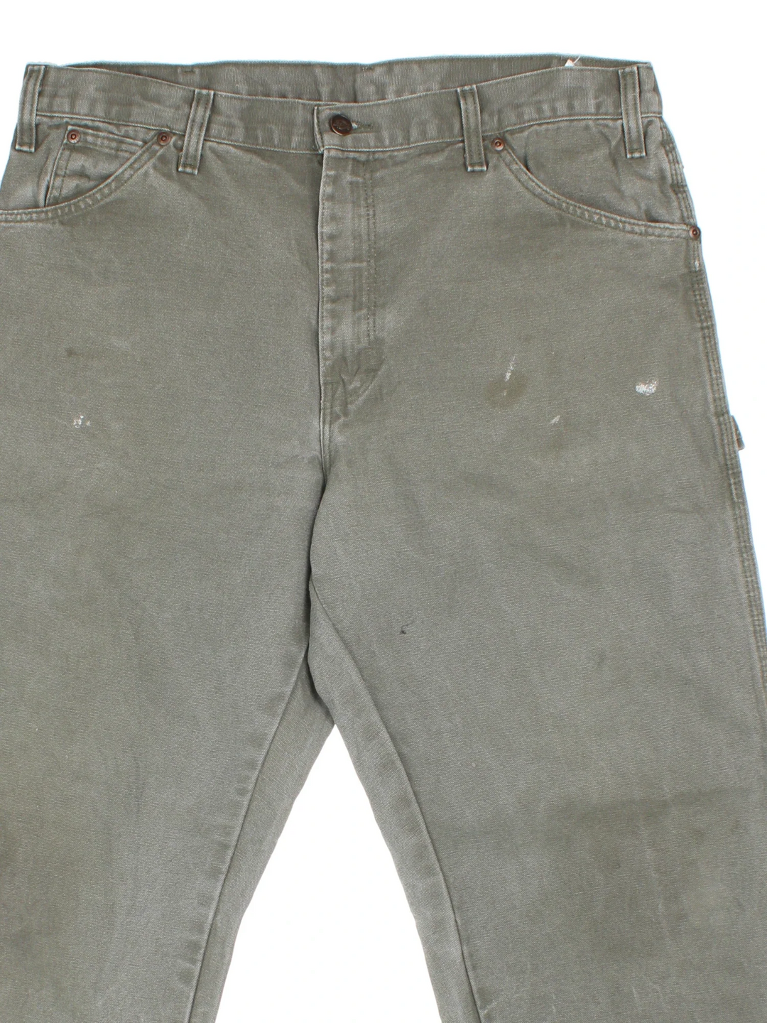 Dickies Carpenter Jeans in green colourway with multiple pockets and the logo embroidered on the back.