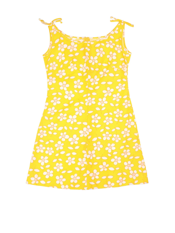 Vintage 60's Floral Dress in yellow colourway with back zip fastening, tie detail on shoulder and all over print.