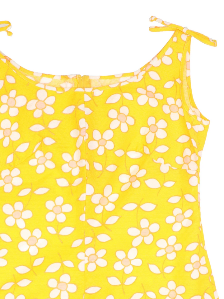Vintage 60's Floral Dress in yellow colourway with back zip fastening, tie detail on shoulder and all over print.
