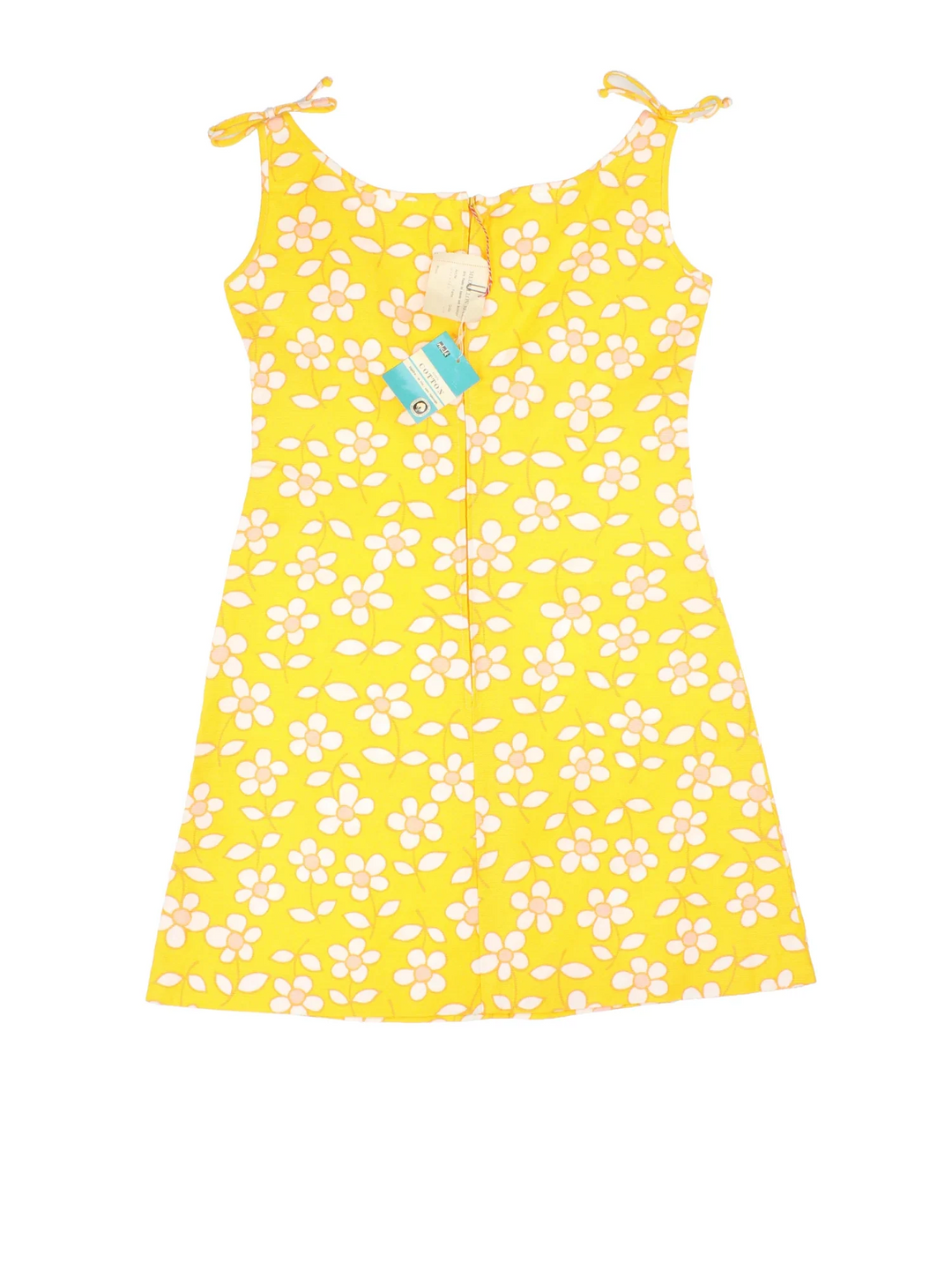 Vintage 60's Floral Dress in yellow colourway with back zip fastening, tie detail on shoulder and all over print.