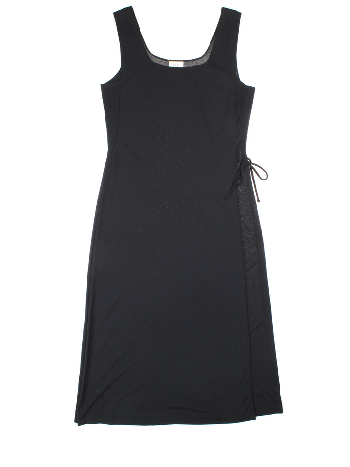 Vintage 90's Midi Dress in black colourway. Scoop neck, ribbed panelling and tie side.