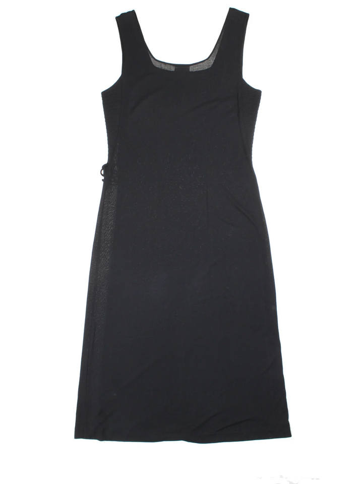 Vintage 90's Midi Dress in black colourway. Scoop neck, ribbed panelling and tie side.