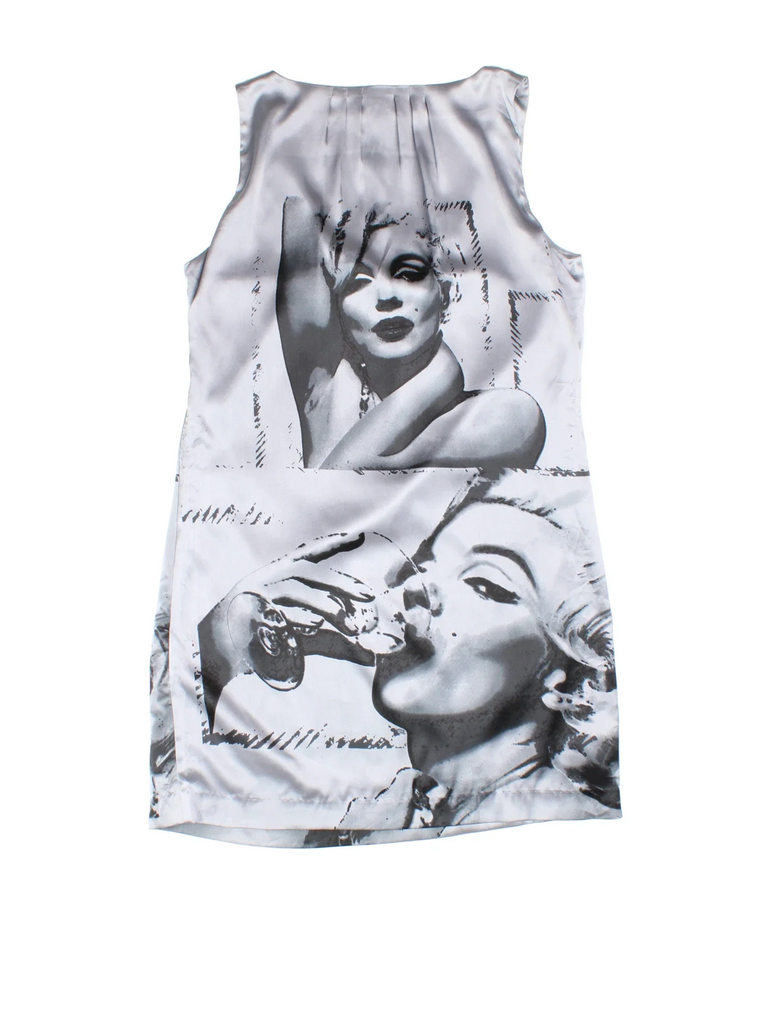 Y2K Marilyn Monroe Mini Dress in grey/black colourway. Scoop neck with all over print detail.