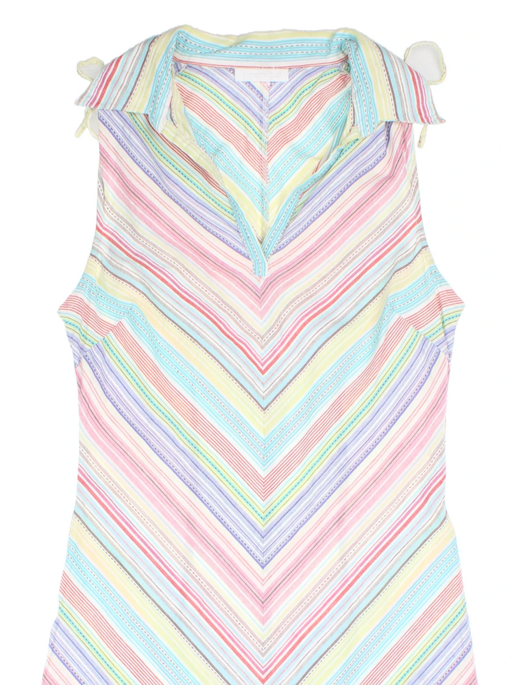 Y2K Midi Dress in multicoloured colourway. V neck with gathered tie shoulder detail.